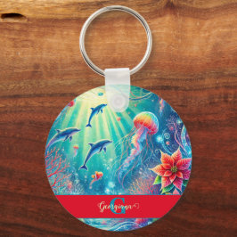 Llavero Nombre personalizado Poinsettia de arrecife floral