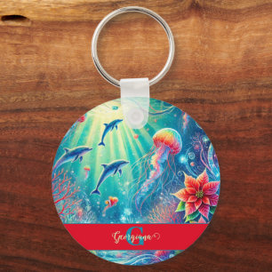 Llavero Nombre personalizado Poinsettia de arrecife floral