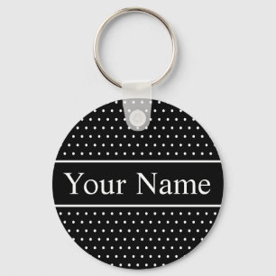 Llavero Nombre personalizado Polka Dot Black and White Key