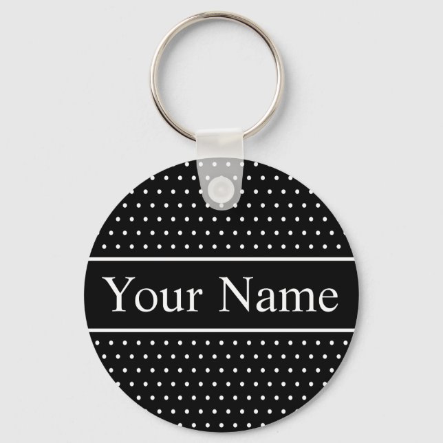 Llavero Nombre personalizado Polka Dot Black and White Key (Reverso )