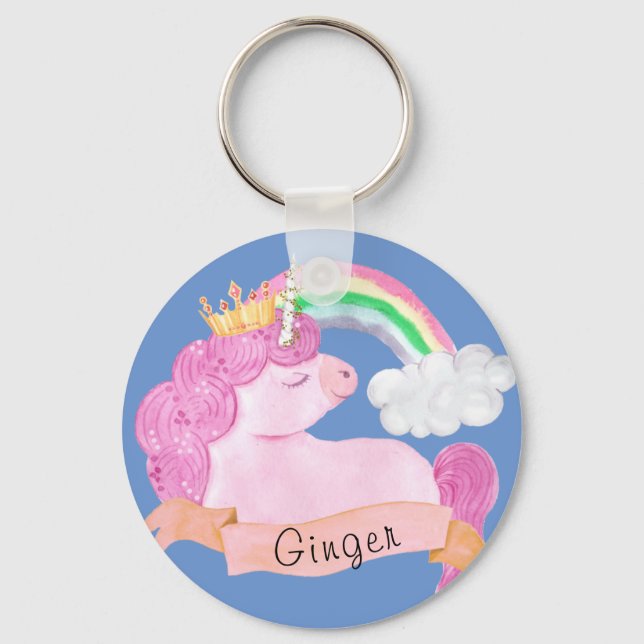 Llavero Nombre personalizado 🌈 Rainbow Unicorn (Anverso)