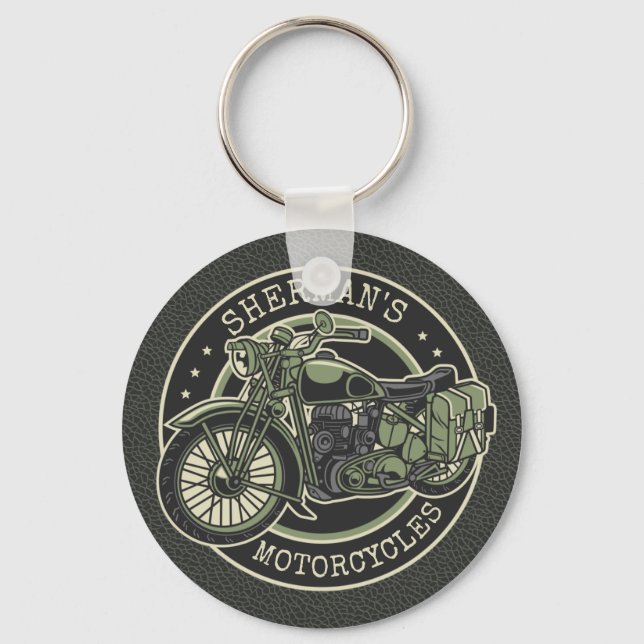 Llavero NOMBRE personalizado Retro motociclista militar (Anverso)