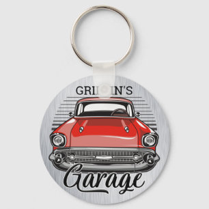 Llavero NOMBRE personalizado Retro Red Classic Car Garage