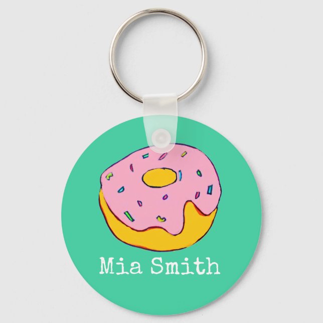 Llavero Nombre personalizado rosa donut lindo (Anverso)