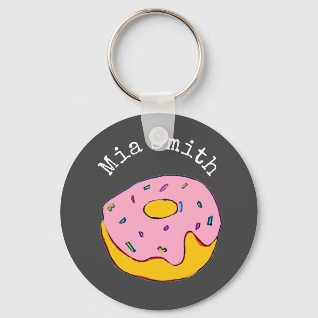 Llavero Nombre personalizado rosa donut lindo en gris (Anverso)