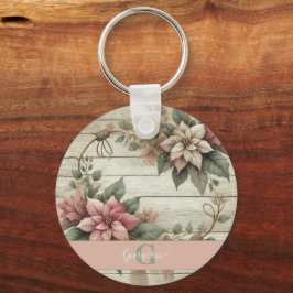 Llavero Nombre personalizado Shabby Chic Pastel Poinsettia
