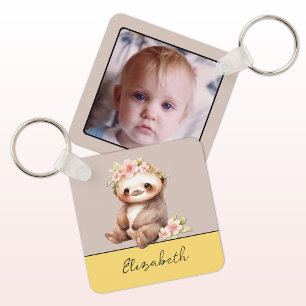 Llavero Nombre personalizado sloth adorable 1 foto amarill