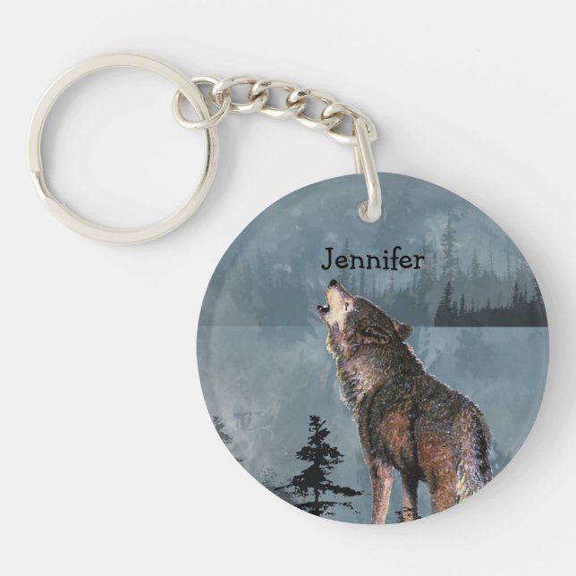 Llavero Nombre personalizado Soliely Wolf Howling a través (Frente)