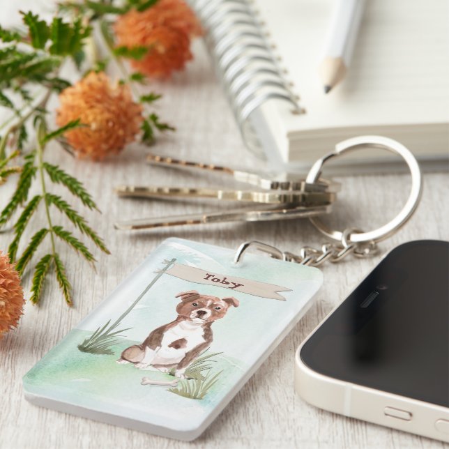 Llavero Nombre personalizado Staffordshire Bull Terrier Ma (Frente Derecha)