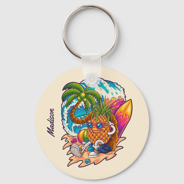 Llavero Nombre personalizado Surfing Pineapple (Reverso )