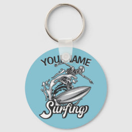 Llavero NOMBRE Personalizado Surfista Big Wave Skeleton Su