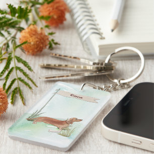 Llavero Nombre personalizado Tan Dachshund Perro Mascota