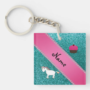 Llavero Nombre personalizado unicorn cupcake turquesa purp