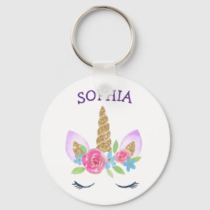 Llavero Nombre personalizado Unicorn Gold Purpurinas niño