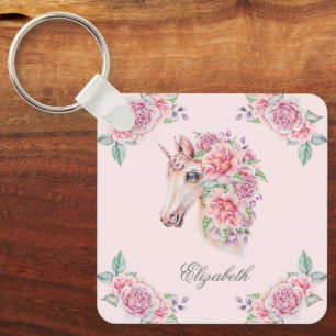 Llavero Nombre personalizado unicornio floral acuarela rús