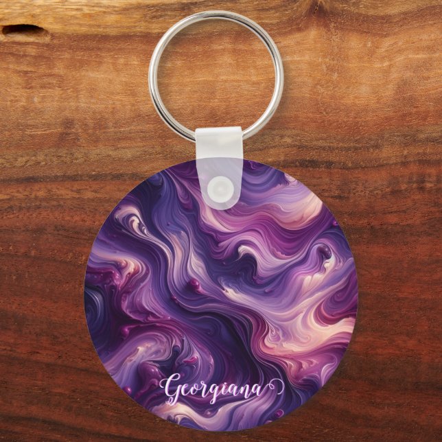 Llavero Nombre personalizado Vibrante Purple Paint Efecto (Anverso)