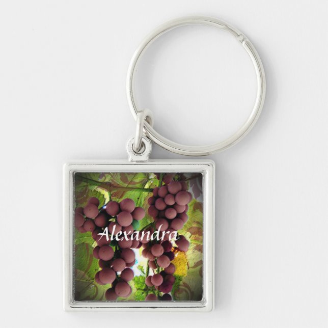 Llavero Nombre personalizado viñedo púrpura de las uvas y (Frente)
