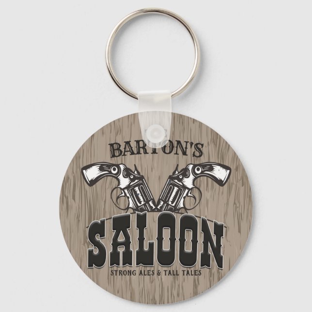 Llavero NOMBRE personalizado Wild West Gun Revolver Saloon (Anverso)