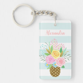 Llavero Nombre personalizado Wish Pineapple Rosas Turquesa