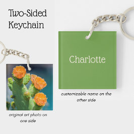Llavero Nombre personalizado y foto de flor de cactus