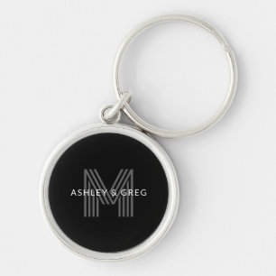 Llavero Nombre Retro Moderno Editable Monograma Negro & Gr