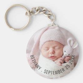 Llavero Nombre simple de foto del bebé Fecha del anuncio d