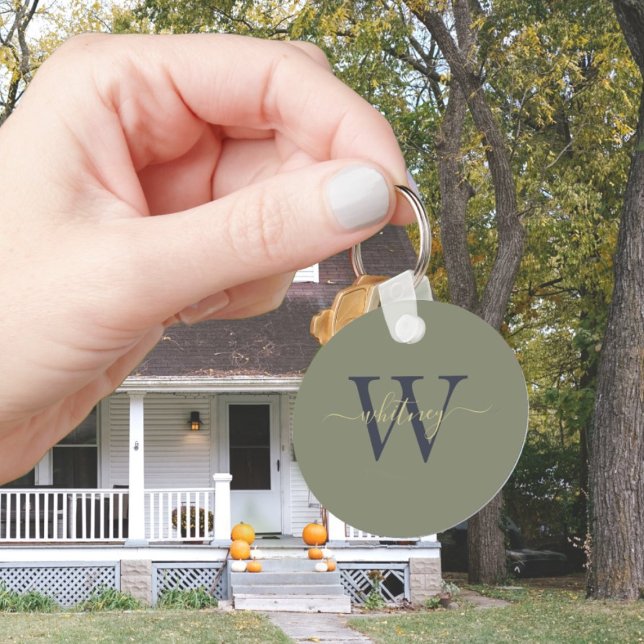 Llavero Nombre simple de monograma y verde oliva inicial (Subido por el creador)