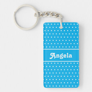 Llavero Nombre simple Polka Dot Sky Blue and White Keychai