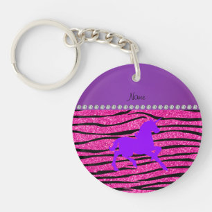 Llavero Nombre unicornio morado purpurina rosa caliente ra