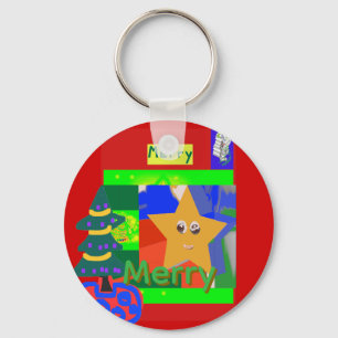 Llavero Nombre verde alegre en Navidad roja