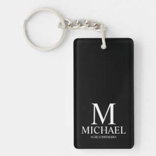 Llavero Nombre y monograma del Groomsman personalizado neg