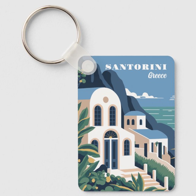 Llavero Nombre y texto personalizados Santorini Grecia (Anverso)