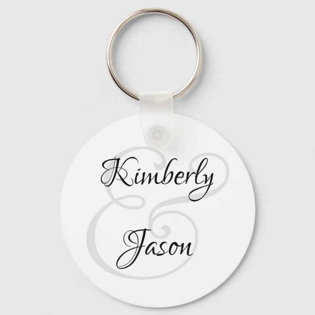 Llavero Nombres de él y ella con letra script negra y gris (Anverso)