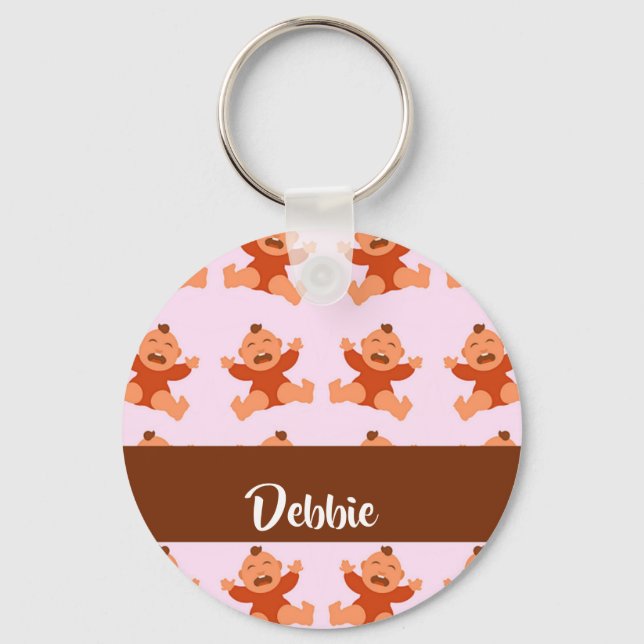 Llavero Nombres personalizados llorando bebés en rosa (Anverso)