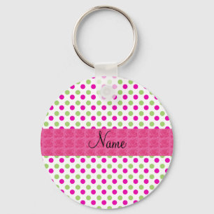 Llavero Nombres personalizados puntos de polka rosa y verd