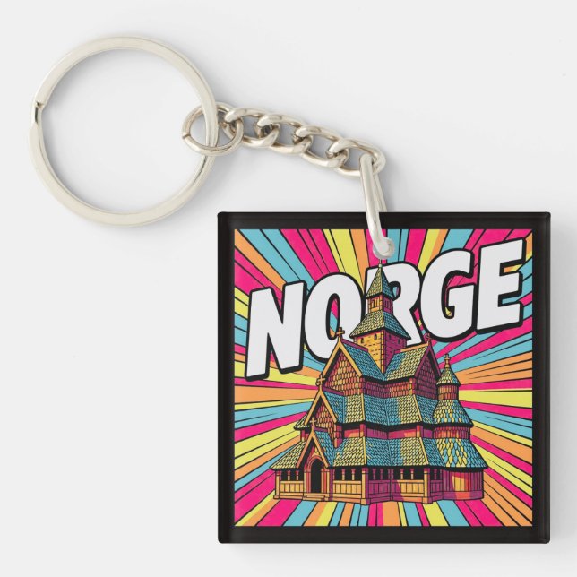Llavero Norge Gol Stave Church Oslo Pop Art Keychain (Frente)