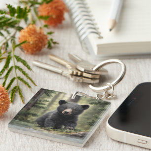 Llavero North Woods Pequeño Oso Negro Corbata Keychain acr