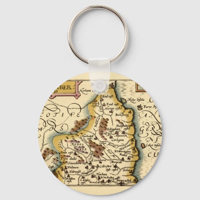 Llavero Northumberland County England Mapa anticuario anti (Anverso)