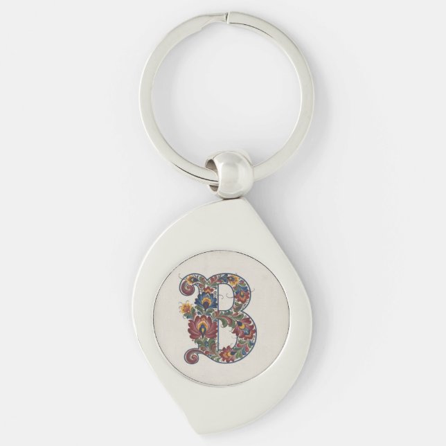 Llavero Norwegian Rosemaling Initial B, Metal Keychain (Anverso)