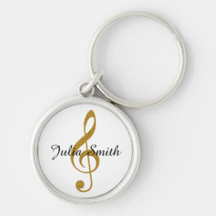 Llavero nota musical oro g-clef personalizada