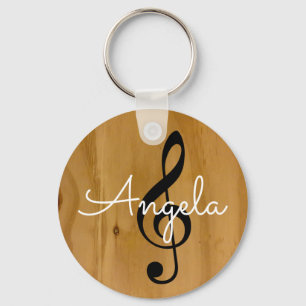 Llavero nota musical sobre madera con nombre