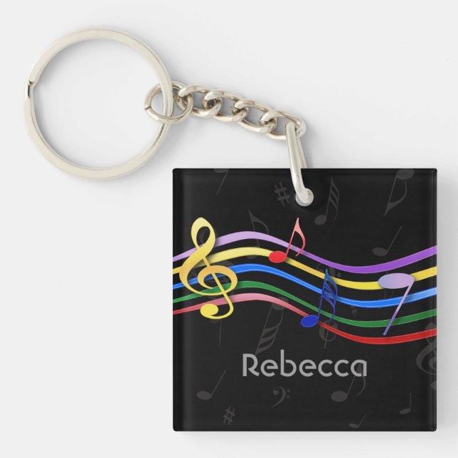 Llavero Notas coloreadas arco iris conocido personalizadas (Frente)