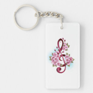Llavero Notas de clave de sol musical con flores de Sakura