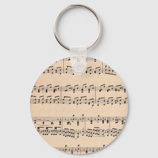 Llavero Notas de puntuación de la música de hojas antiguas (Anverso)