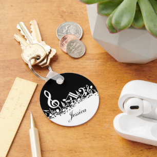 Llavero Notas musicales jumbleadas de blanco personalizada