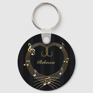 Llavero Notas musicales personalizadas del corazón dorado