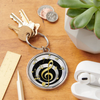 Llavero Notas Musicales Retro 3D Effect Gold y Silver