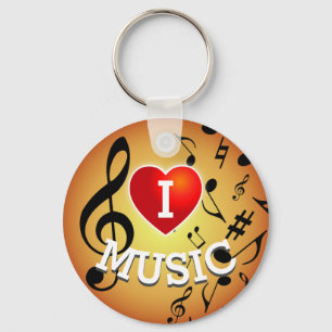 Llavero (NOTAS NEGRAS sobre oro) Amo la música (Heart)