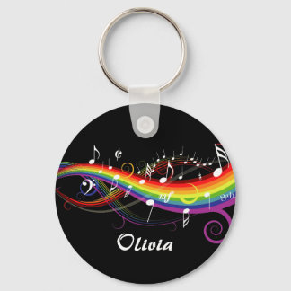 Llavero Notas personalizadas de música en arcoiris blanca