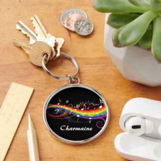 Llavero Notas personalizadas de música en arcoiris blanca